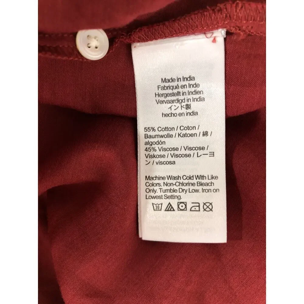 Madewell Easy Top Long Sleeve Collared Split Neck Popover Shirt Claret Red NWT S
